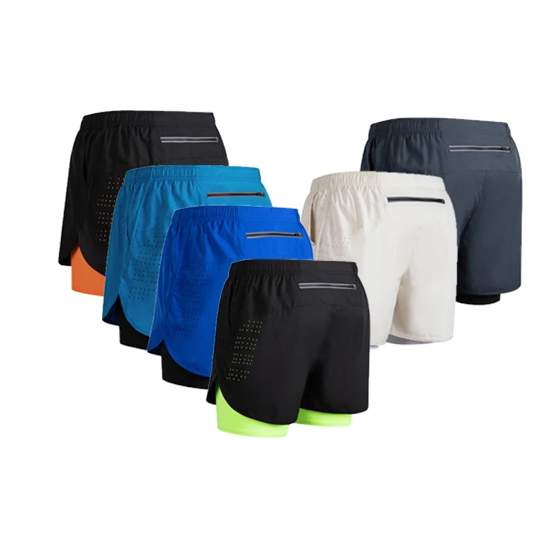 2025New Men's Fitness Training Shorts Summer 2 In 1 Quick Dry Gym Beach Running Double-deck Shorts Outdoor Sportswear Men shorts