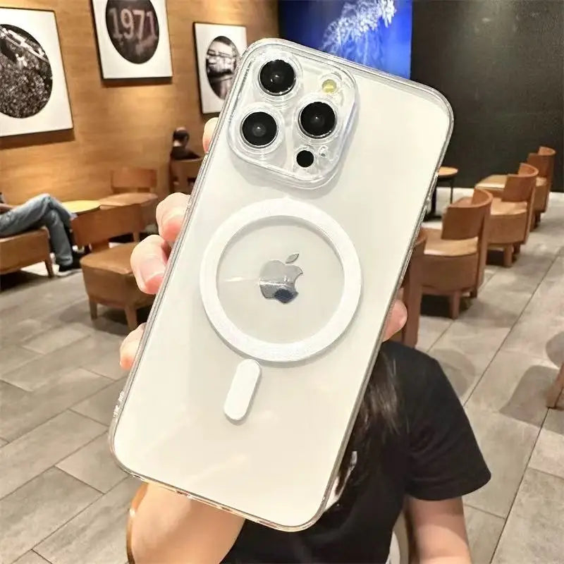 Clear Magnetic Circle Phone Case For iPhone 17 16 15 14 13 12 11 Pro Max XS XR For Magsafe Magnetic Wireless Charging Cases