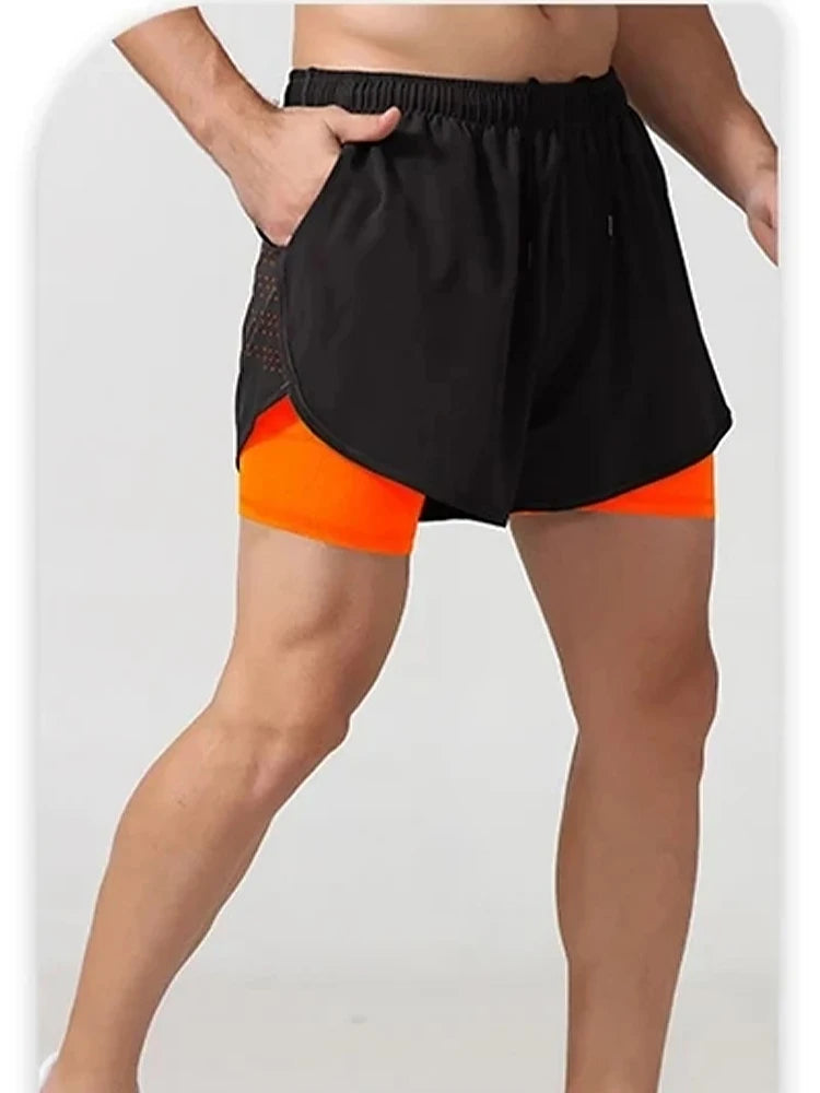 2025New Men's Fitness Training Shorts Summer 2 In 1 Quick Dry Gym Beach Running Double-deck Shorts Outdoor Sportswear Men shorts