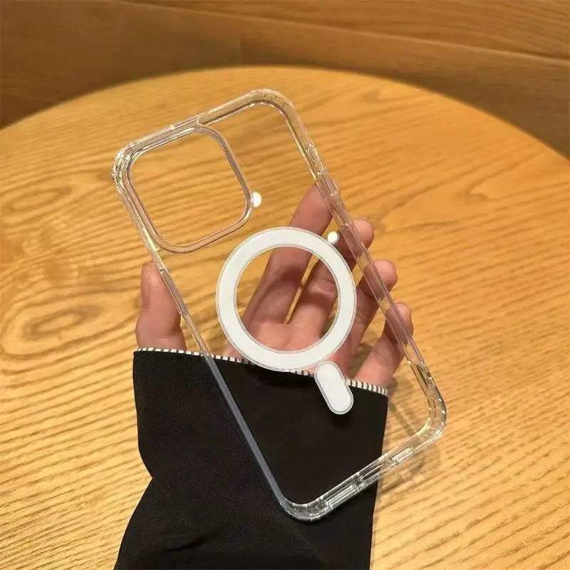 Clear Magnetic Circle Phone Case For iPhone 17 16 15 14 13 12 11 Pro Max XS XR For Magsafe Magnetic Wireless Charging Cases