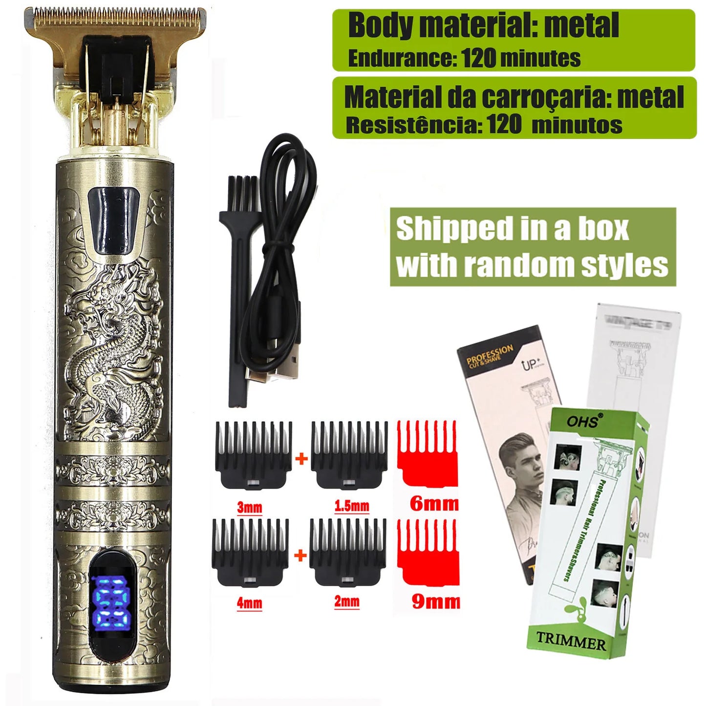 2025 T9 HairClipper Beard Shaving Body Hair Trimmer Clippers Electric Machine Men Haircut Machine 0mm Barber ShaverDragon Carved