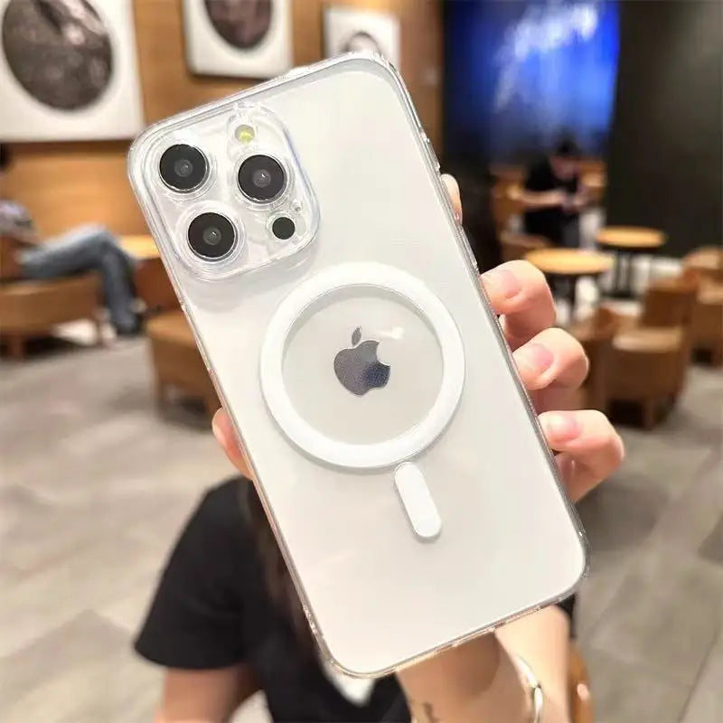 Clear Magnetic Circle Phone Case For iPhone 17 16 15 14 13 12 11 Pro Max XS XR For Magsafe Magnetic Wireless Charging Cases