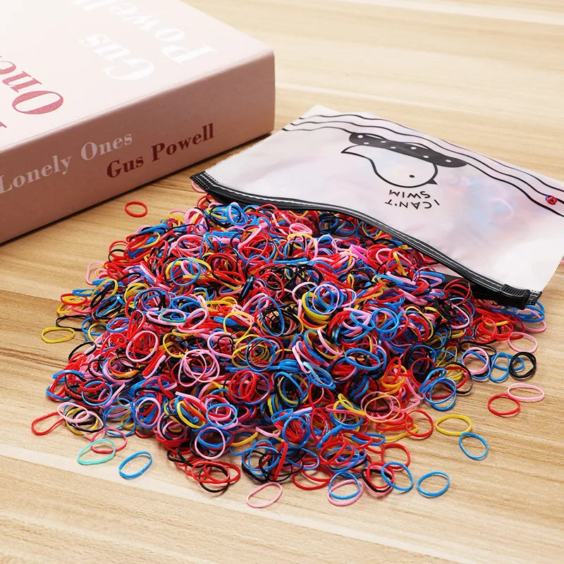 500/1000/2000pcs Girls Colourful Disposable Rubber Band Hair Ties Headband Children Ponytail Holder Bands Kids Hair Accessories