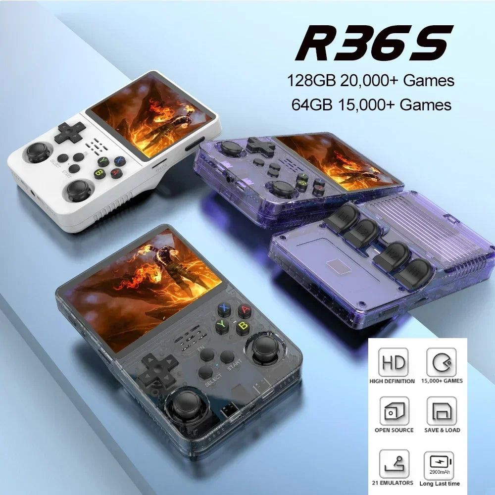 R36S Retro Handheld Video Game Console Linux System 3.5 Inch IPS Screen Portable Player 64GB GamesMultiple colors are available